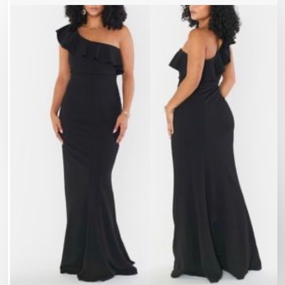 SHOW ME YOUR MUMU Florentine Maxi Dress in Black Stretch One Shoulder - Picture 2 of 8